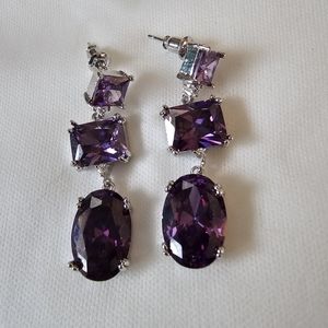 AMEYTHEST Earrings  Emerald Oval Cuts Silver drop dangles 1.5 inch